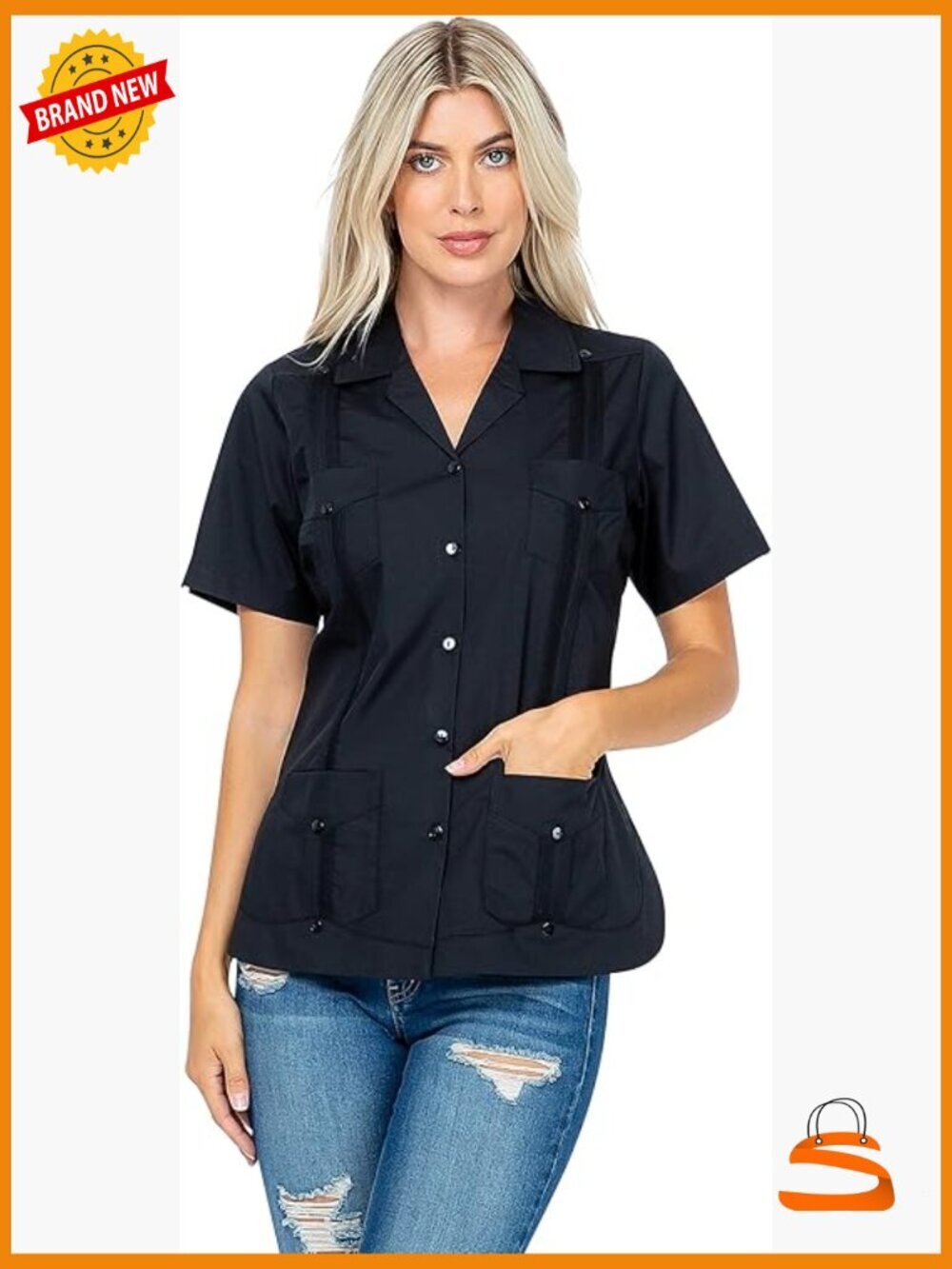 Cotton Blend Classic Short Sleeve 4-Pocket Guayabera